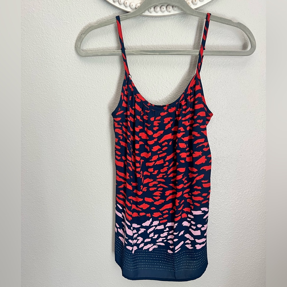 CAbi Navy with Red and Pink Abstract Print Camisole